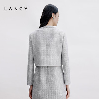 朗姿/LANCY2024秋季银灰色绵羊毛小香风外套女名媛气质法式上衣 银灰色 S