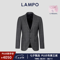 蓝豹(LAMPO)【24AW】高克重160'S干爽羊毛绒男士商务西服上衣中灰隐格纹 中灰隐格 50R
