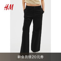 H&M2024秋季女装小个子时尚休闲百搭毛边斜纹布休闲裤1237320 黑色 165/76 40