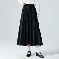 茵曼（INMAN）设计感抽褶不规则分割半身裙2024春季法式气质百搭伞裙子 黑色 S