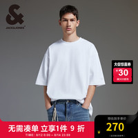 杰克·琼斯（JACK&JONES）夏季宽松舒适简约罗纹圆领贴布装饰纯色时尚短袖T恤男装224301020