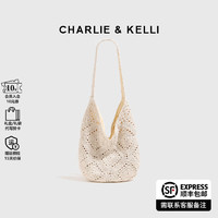 CHARLIE&KELLI CK品牌包包女包文艺手工钩花镂空织包单肩女士2024手提包 米白色【赠礼盒/袋  走心】