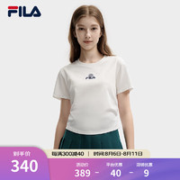 FILA 斐乐女子针织短袖衫2024夏休闲简约修身小花刺绣T恤 云菇白-WT 165/84A/M