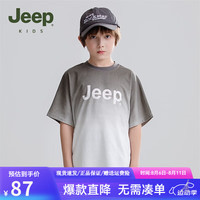 Jeep童装男童短袖t恤儿童夏季衣服2024夏装男孩半袖大童上衣 橄榄绿 110cm