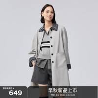 伊芙丽（eifini）【升级】伊芙丽撞色卡其色气质天丝风衣外套女2024秋季 灰绿 160/84A/M