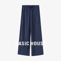 Basic House/百家好夏日纯色百搭抽绳显瘦运动休闲直筒长裤女 藏青色 M