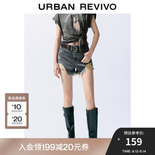 URBAN REVIVO 女士复古街头风破洞流苏牛仔短裤 UYY840001 蓝色 27