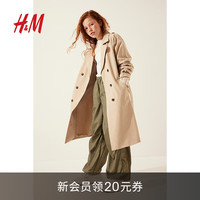 H&M童装女童2024秋季腰部系带双排扣风衣1208979 米色 170/88
