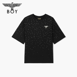 BOY LONDON24秋新品情侣款短袖老鹰章满天星渐变黑银印花潮流百搭T恤N01107 黑色