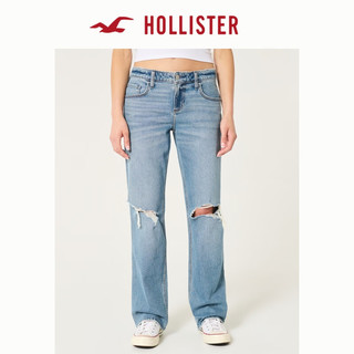 HOLLISTER24秋低腰水洗破洞款宽松直筒牛仔裤 女 KI355-4355 破洞款，中间色 160/60A 00标准版