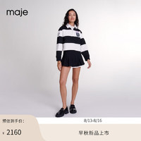 Maje2024早秋女装洋气撞色边黑色百褶半身裙短裙MFPJU01319 黑色 T36