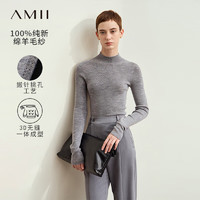 AMII2024秋新款半高领无缝一体成型全羊毛毛衣女搬针挑孔工艺12443121