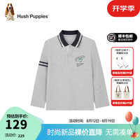 暇步士(Hush Puppies)童装儿童男大童2024春秋弹力轻薄舒适休闲学院风经典长袖polo衬衫 花灰 120cm