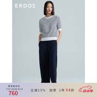 ERDOS 春夏法式黑白条纹圆领刺绣半袖女针织T恤 白 160/84A/M