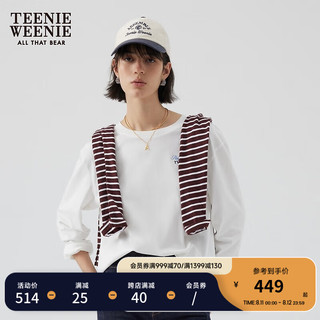 Teenie Weenie小熊2024年早秋圆领长袖T恤白色打底衫短款上衣 白色 160/S