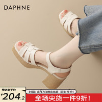 达芙妮（DAPHNE）罗马凉鞋高跟鞋2024气质时尚织女式凉鞋百搭通勤凉鞋女 米色 35