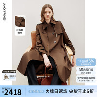 朗姿2024年秋季高级感中长款军旅风外套法式复古时尚风衣上衣 红棕色 L