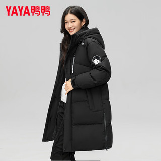 鸭鸭（YAYA）羽绒服女中长款2024冬季三防90鸭绒加厚防寒时尚潮流女款外套 黑色 175/92A(L)