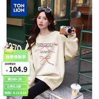 唐狮 TONLION2024早秋圆领卫衣女蝴蝶结长袖卫衣TB 米白 XL