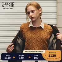 Teenie Weenie小熊秋季时髦短款绞花毛衣轻奢质感针织 驼色 170/L
