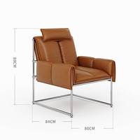 曲美家居lab休闲单椅成长型家具客厅不锈钢包豪斯风格可拆洗沙发知更鸟 生态皮-蜜糖棕 单椅