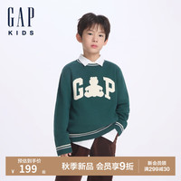 Gap【大小童同款】Gap男童2024秋季小熊毛衣儿童装上衣641748 绿色 130cm(8-9岁) 亚洲尺码