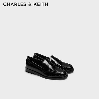 CHARLES&KEITH24秋季CK1-70381065复古英伦平底通勤乐福鞋 Black Box黑色 36