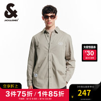 杰克·琼斯（JACK&JONES）男装衣服秋季宽松纯棉衬衫薄外套男士百搭潮流刺绣休闲长袖衬衫男 C02 卡其色 165/88A/XS