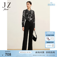 玖姿（JUZUI）显瘦高腰气质微喇休闲裤女JWDQ11006 素黑 S