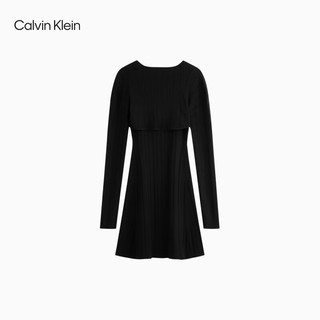 Calvin Klein Jeans24秋季女气质休闲ck黑色显瘦针织连衣裙两件套J224575 BEH-太空黑 S