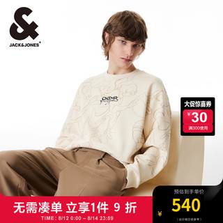 杰克·琼斯（JACK&JONES）秋简约时尚舒适宽松螺纹圆领字母刺绣休闲百搭卫衣男装224333086 A03 白帽灰 170/92A/S