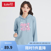 班尼路圆领卫衣女春秋季美式oversize杏色入秋上衣时尚百搭学院风 雾霾蓝-hiha L