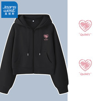 真维斯牛奶丝插肩袖短款开衫卫衣女2024年春秋季时尚校园风外套GX 黑-粉心K S