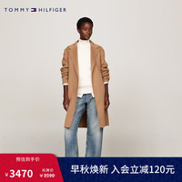 TOMMY HILFIGER24秋冬女装羊毛混纺系带收腰毛呢大衣外套WW0WW43603 卡其色GWE 40