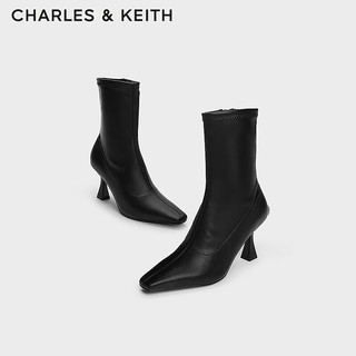 CHARLES&KEITH24秋季CK1-90360403气质细高跟弹力短靴瘦瘦靴 Black黑色 37