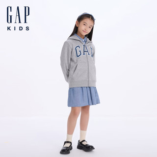 GAP【大小童同款】男女童2024初秋logo开衫卫衣外套646082 灰色 130cm(8-9岁) 亚洲尺码