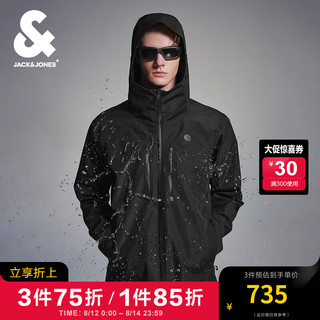 杰克·琼斯（JACK&JONES）男装秋季冲锋衣男士时尚潮酷户外休闲宽松百搭防水连帽夹克外套男 E43 纯黑色 E43 纯黑色 190/108A/XXL