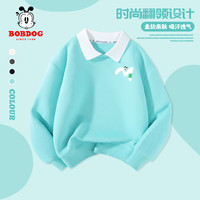 BoBDoG巴布豆儿童卫衣2024男童秋装翻领上衣外穿休闲童装宽松舒适大童男装 绿 巴布线条mX 130