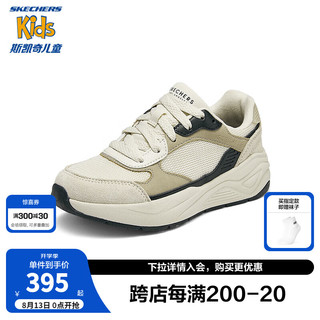 Skechers斯凯奇儿童鞋春秋男童复古慢跑鞋时尚休闲防滑运动鞋406147L 自然色/黑色/NTBK 35码