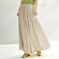 茵曼（INMAN）法式简约显瘦A字裙2024夏季慵懒松弛感高腰半身裙大摆伞裙子 米色 XL