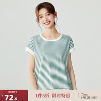 茵曼（INMAN）时尚撞色条纹无袖T恤女2024夏季减龄百搭休闲舒适上衣 绿条纹 S