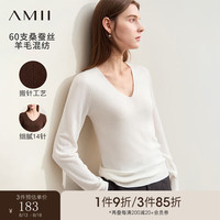 AMII2024早秋高智感通勤风桃心领V领搬针毛衣女修身12423002 米白 165/88A/L