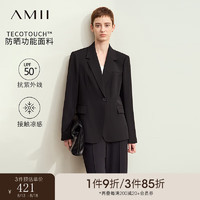 AMII2024秋垫肩西装阔腿长裤风衣抗紫外线套装女职场三件套12443048 黑色(西装) 155/80A/S