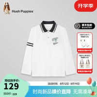 暇步士（Hush Puppies）童装儿童男大童2024春秋弹力轻薄舒适休闲学院风经典长袖polo衬衫 本白 110cm