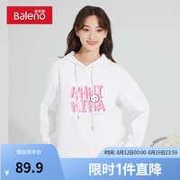 班尼路圆领卫衣女春秋季美式oversize杏色入秋上衣时尚百搭学院风 白-hiha S