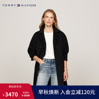 TOMMY HILFIGER24秋冬女装羊毛混纺系带收腰毛呢大衣外套WW0WW43603 黑色BDS 36
