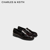 CHARLES&KEITH24秋季CK1-70381065复古英伦平底通勤乐福鞋 Burgundy葡萄酒红色 41