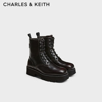 CHARLES&KEITH24秋季CK1-91720017厚底圆头马丁靴侧拉链短靴 Burgundy葡萄酒红色 39