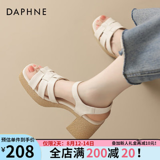 达芙妮（DAPHNE）罗马凉鞋高跟鞋2024气质时尚织女式凉鞋百搭通勤凉鞋女 米色 38