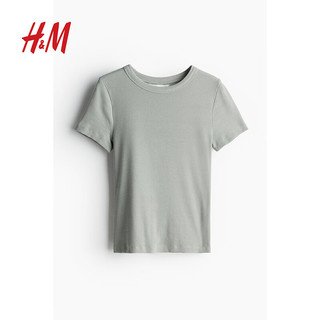 H&M2024夏季女装罗纹T恤1254791 浅卡其绿 170/104